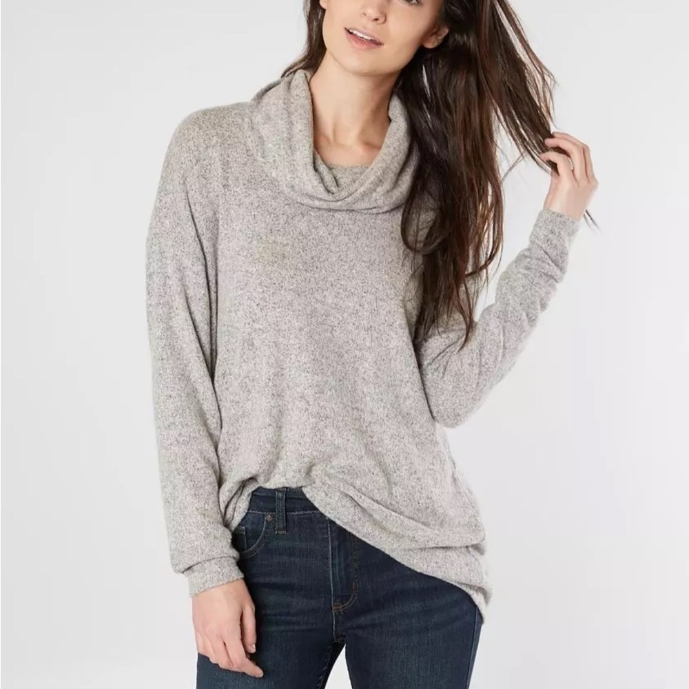 Pink Clover Women's Size XL Cowl Neck Tunic Top Heather Gray Faux Button Sleeve